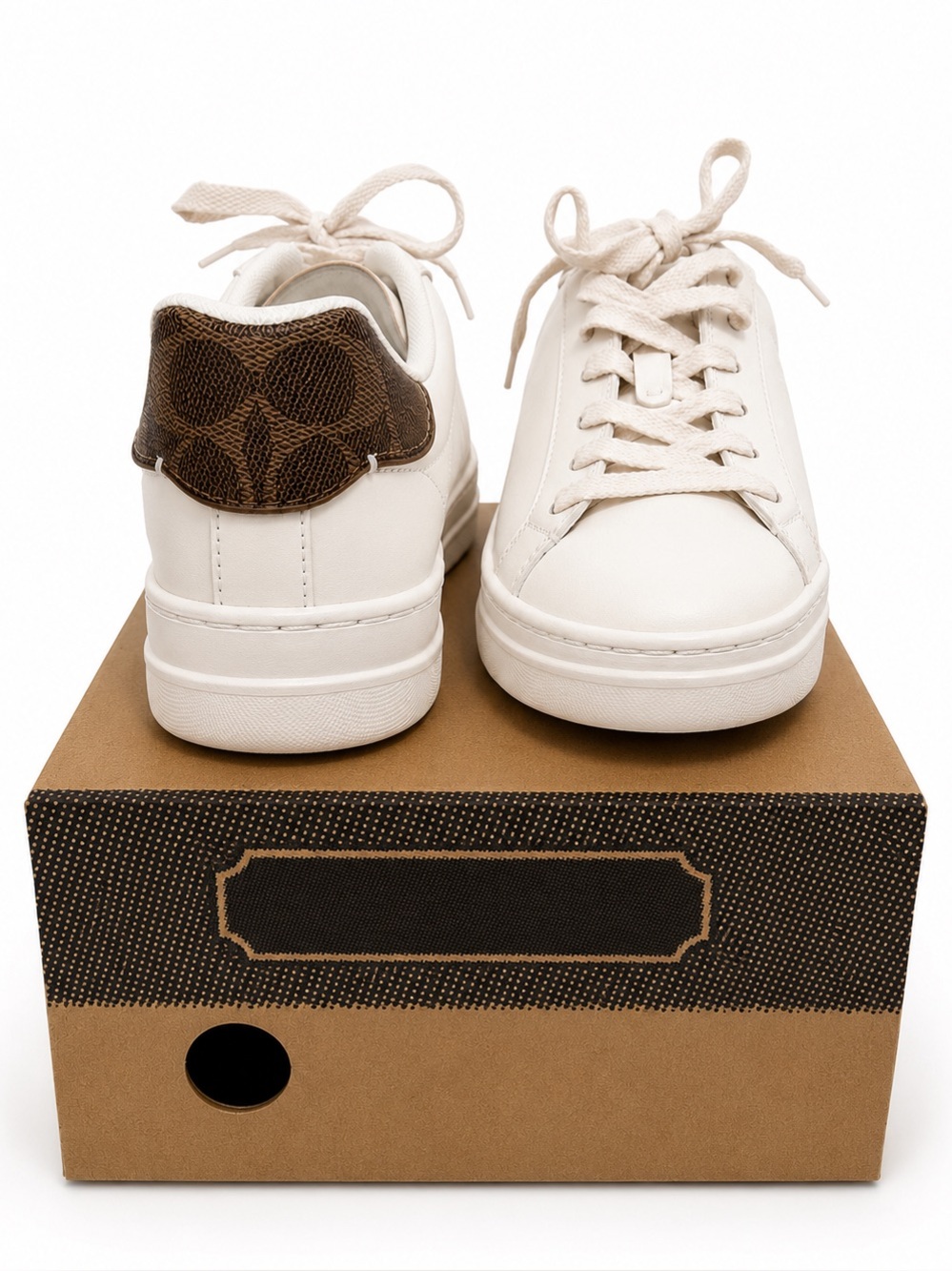 Coach White Low-Top Women's Sneakers with Brown Accent - Size 6 - Picture 4 of 6